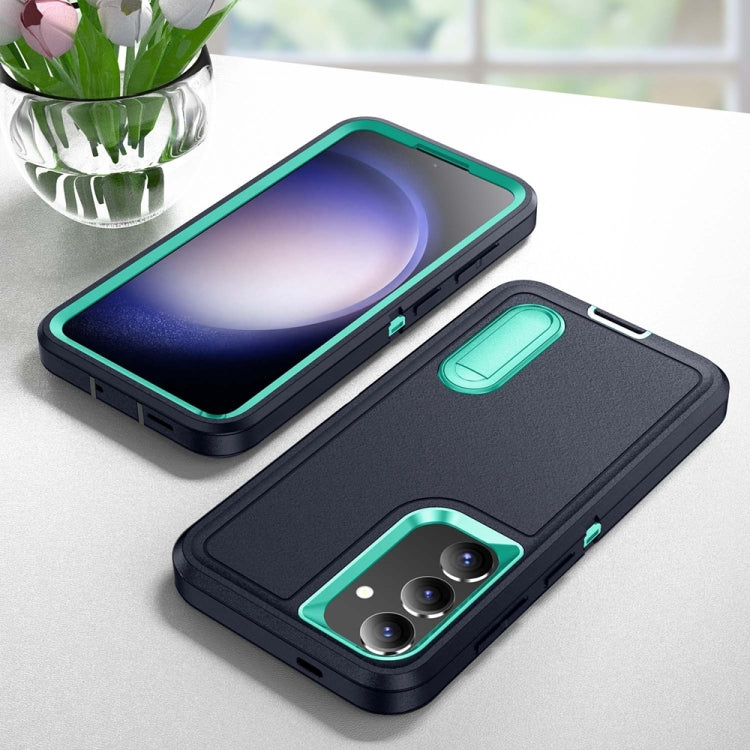 For Samsung Galaxy S24 / S25 5G Rugged PC Hybrid Silicone Phone Case with Holder(Dark Blue+Light Green) - Galaxy S25 5G Cases by PMC Jewellery | Online Shopping South Africa | PMC Jewellery | Buy Now Pay Later Mobicred