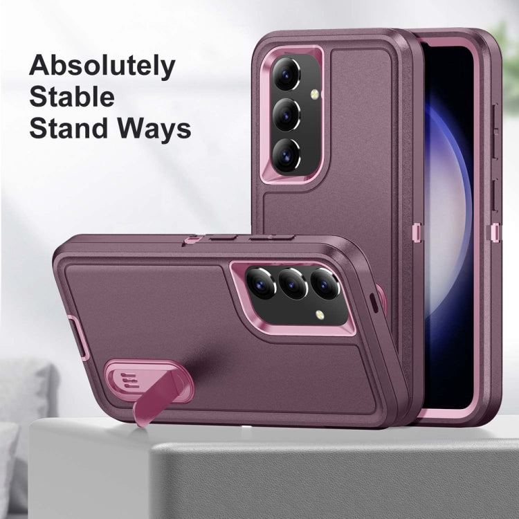 For Samsung Galaxy S24 / S25 5G Rugged PC Hybrid Silicone Phone Case with Holder(Purple+Pink) - Galaxy S25 5G Cases by PMC Jewellery | Online Shopping South Africa | PMC Jewellery | Buy Now Pay Later Mobicred