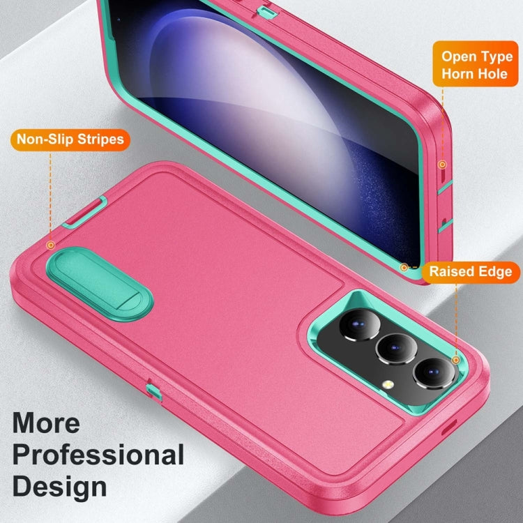 For Samsung Galaxy S24+ / S25+ 5G Rugged PC Hybrid Silicone Phone Case with Holder(Rose Red+Light Green) - Galaxy S25+ 5G Cases by PMC Jewellery | Online Shopping South Africa | PMC Jewellery | Buy Now Pay Later Mobicred