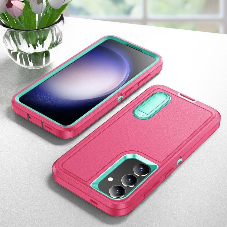 For Samsung Galaxy S24+ / S25+ 5G Rugged PC Hybrid Silicone Phone Case with Holder(Rose Red+Light Green) - Galaxy S25+ 5G Cases by PMC Jewellery | Online Shopping South Africa | PMC Jewellery | Buy Now Pay Later Mobicred