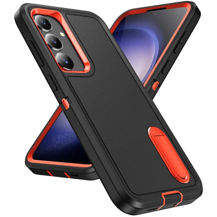 For Samsung Galaxy S24+ / S25+ 5G Rugged PC Hybrid Silicone Phone Case with Holder(Black+Orange) - Galaxy S25+ 5G Cases by PMC Jewellery | Online Shopping South Africa | PMC Jewellery | Buy Now Pay Later Mobicred