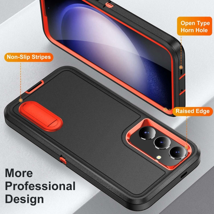 For Samsung Galaxy S24+ / S25+ 5G Rugged PC Hybrid Silicone Phone Case with Holder(Black+Orange) - Galaxy S25+ 5G Cases by PMC Jewellery | Online Shopping South Africa | PMC Jewellery | Buy Now Pay Later Mobicred