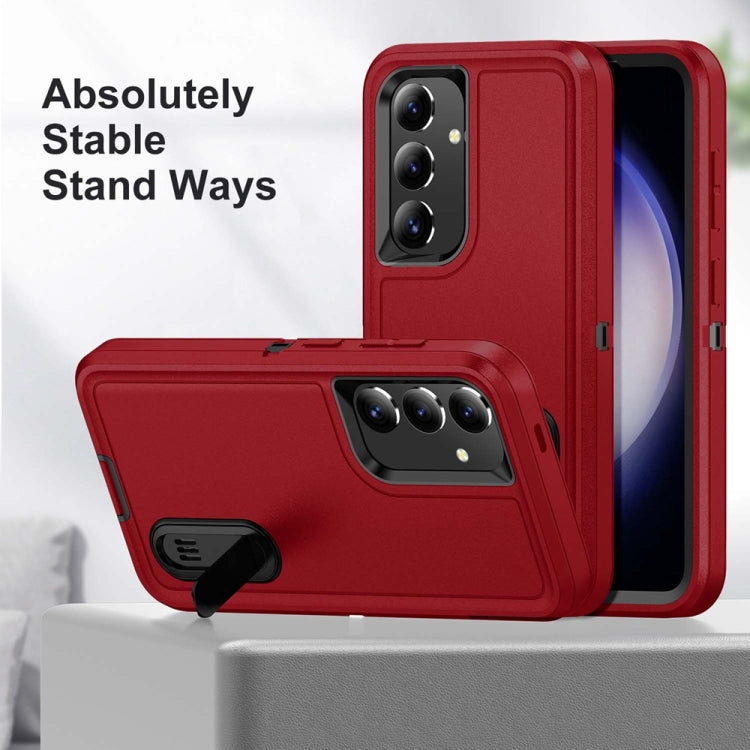 For Samsung Galaxy S24+ / S25+ 5G Rugged PC Hybrid Silicone Phone Case with Holder(Red+Black) - Galaxy S25+ 5G Cases by PMC Jewellery | Online Shopping South Africa | PMC Jewellery | Buy Now Pay Later Mobicred