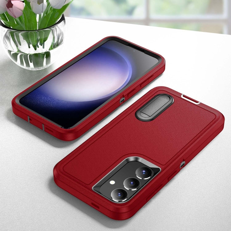 For Samsung Galaxy S24+ / S25+ 5G Rugged PC Hybrid Silicone Phone Case with Holder(Red+Black) - Galaxy S25+ 5G Cases by PMC Jewellery | Online Shopping South Africa | PMC Jewellery | Buy Now Pay Later Mobicred