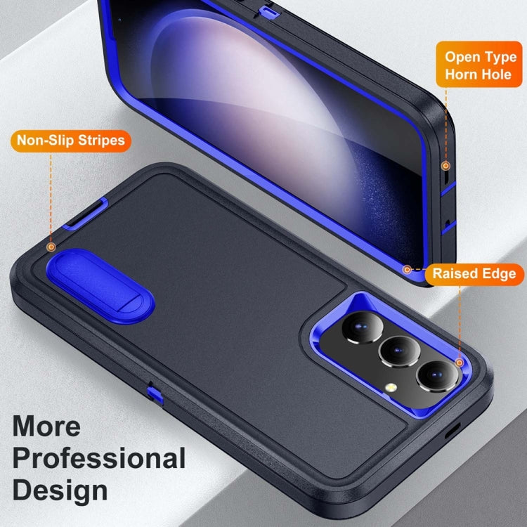For Samsung Galaxy S24+ / S25+ 5G Rugged PC Hybrid Silicone Phone Case with Holder(Dark Blue+Royal Blue) - Galaxy S25+ 5G Cases by PMC Jewellery | Online Shopping South Africa | PMC Jewellery | Buy Now Pay Later Mobicred