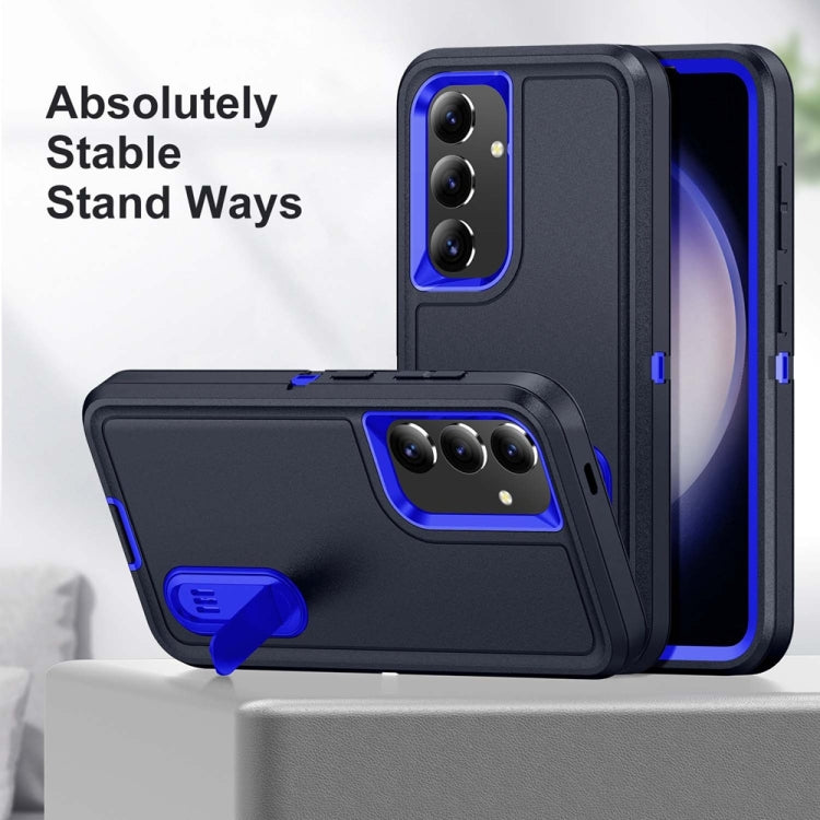 For Samsung Galaxy S24+ / S25+ 5G Rugged PC Hybrid Silicone Phone Case with Holder(Dark Blue+Royal Blue) - Galaxy S25+ 5G Cases by PMC Jewellery | Online Shopping South Africa | PMC Jewellery | Buy Now Pay Later Mobicred