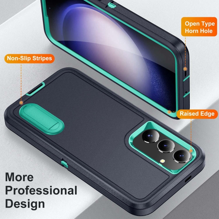 For Samsung Galaxy S24+ / S25+ 5G Rugged PC Hybrid Silicone Phone Case with Holder(Dark Blue+Light Green) - Galaxy S25+ 5G Cases by PMC Jewellery | Online Shopping South Africa | PMC Jewellery | Buy Now Pay Later Mobicred