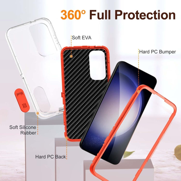 For Samsung Galaxy S24+ / S25+ 5G Rugged PC Hybrid Silicone Phone Case with Holder(Transparent+Orange) - Galaxy S25+ 5G Cases by PMC Jewellery | Online Shopping South Africa | PMC Jewellery | Buy Now Pay Later Mobicred