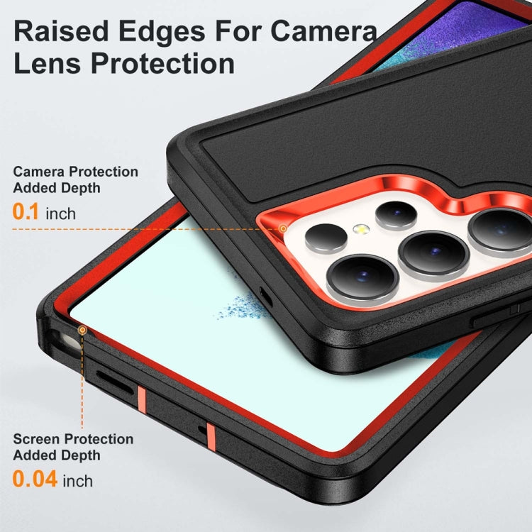 For Samsung Galaxy S25 Ultra 5G Rugged PC Hybrid Silicone Phone Case with Holder(Black+Orange) - Galaxy S25 Ultra 5G Cases by PMC Jewellery | Online Shopping South Africa | PMC Jewellery | Buy Now Pay Later Mobicred