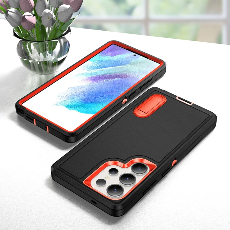 For Samsung Galaxy S25 Ultra 5G Rugged PC Hybrid Silicone Phone Case with Holder(Black+Orange) - Galaxy S25 Ultra 5G Cases by PMC Jewellery | Online Shopping South Africa | PMC Jewellery | Buy Now Pay Later Mobicred