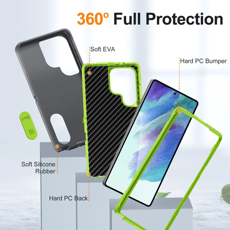 For Samsung Galaxy S25 Ultra 5G Rugged PC Hybrid Silicone Phone Case with Holder(Grey+Fresh Green) - Galaxy S25 Ultra 5G Cases by PMC Jewellery | Online Shopping South Africa | PMC Jewellery | Buy Now Pay Later Mobicred