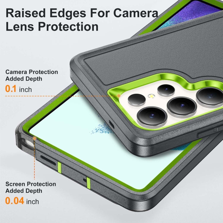 For Samsung Galaxy S25 Ultra 5G Rugged PC Hybrid Silicone Phone Case with Holder(Grey+Fresh Green) - Galaxy S25 Ultra 5G Cases by PMC Jewellery | Online Shopping South Africa | PMC Jewellery | Buy Now Pay Later Mobicred