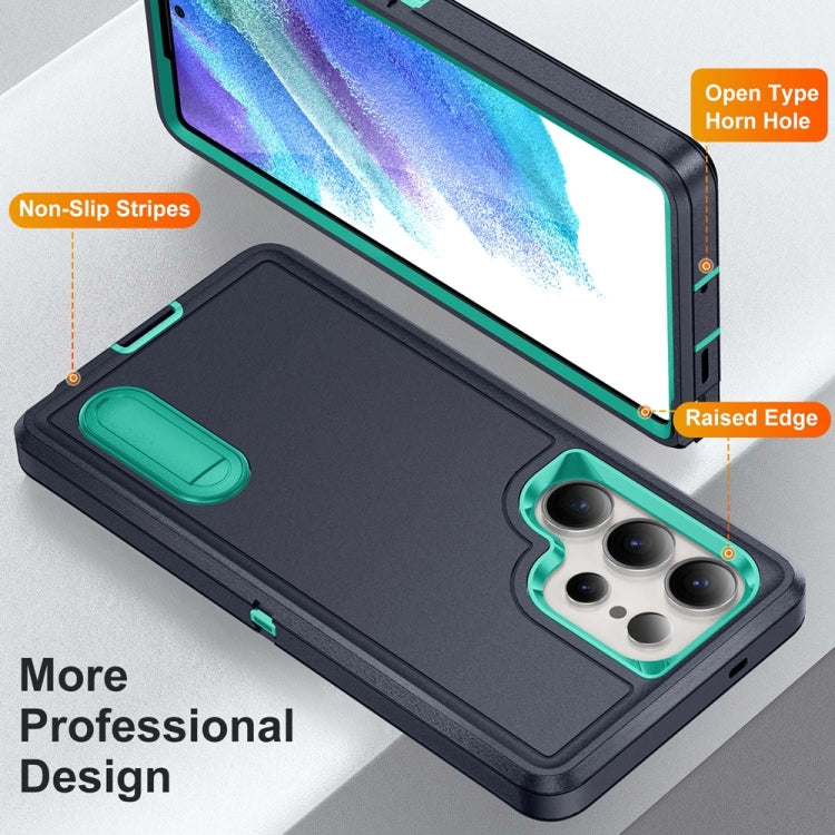 For Samsung Galaxy S25 Ultra 5G Rugged PC Hybrid Silicone Phone Case with Holder(Dark Blue+Light Green) - Galaxy S25 Ultra 5G Cases by PMC Jewellery | Online Shopping South Africa | PMC Jewellery | Buy Now Pay Later Mobicred