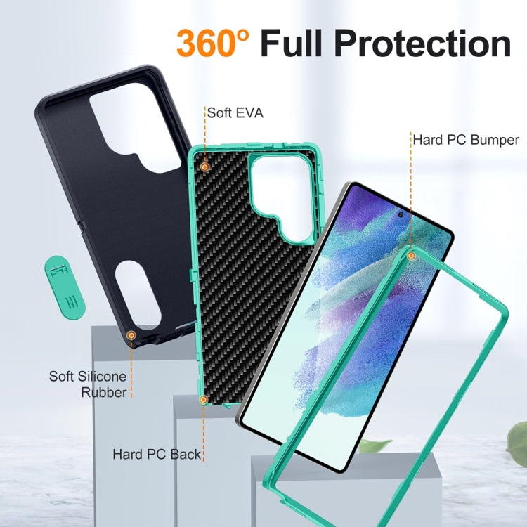 For Samsung Galaxy S25 Ultra 5G Rugged PC Hybrid Silicone Phone Case with Holder(Dark Blue+Light Green) - Galaxy S25 Ultra 5G Cases by PMC Jewellery | Online Shopping South Africa | PMC Jewellery | Buy Now Pay Later Mobicred