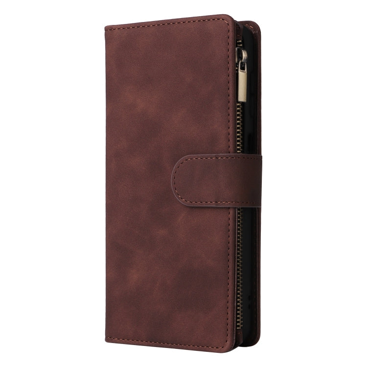 For Samsung Galaxy S25+ 5G Multifunctional Frosted Zipper Wallet Leather Phone Case(Coffee) - Galaxy S25+ 5G Cases by PMC Jewellery | Online Shopping South Africa | PMC Jewellery | Buy Now Pay Later Mobicred
