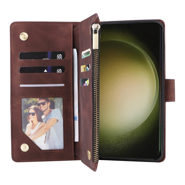 For Samsung Galaxy S25+ 5G Multifunctional Frosted Zipper Wallet Leather Phone Case(Coffee) - Galaxy S25+ 5G Cases by PMC Jewellery | Online Shopping South Africa | PMC Jewellery | Buy Now Pay Later Mobicred