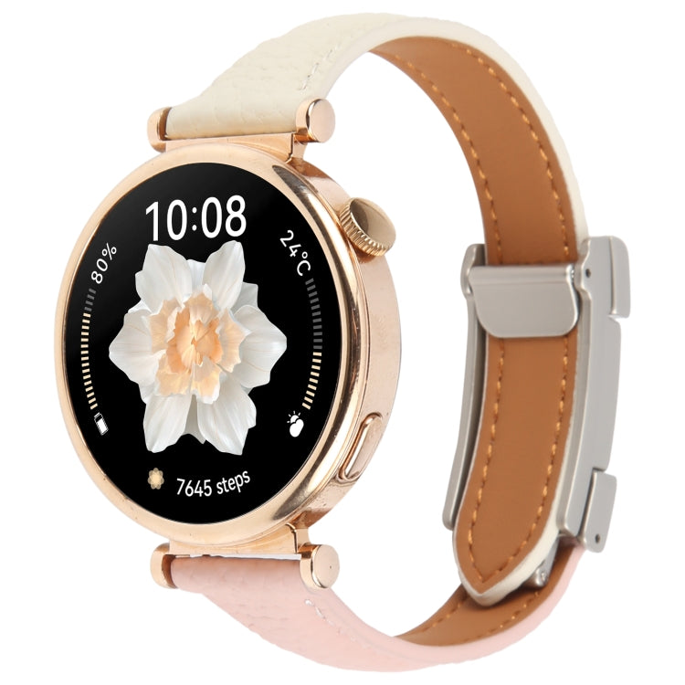 20mm Universal Slim Magnetic Buckle Genuine Leather Watch Band(Pink Beige) - 20mm Bands by PMc TechLife | Online Shopping South Africa | PMc TechLife | Buy Now Pay Later Mobicred