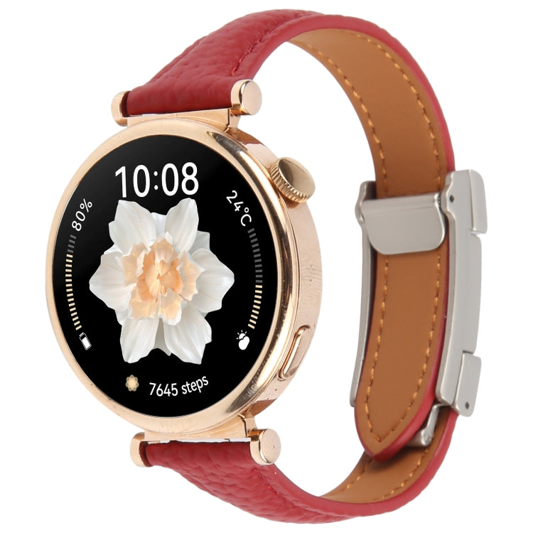 20mm Universal Slim Magnetic Buckle Genuine Leather Watch Band(Red) - free shipping - PMc TechLife - Order now!