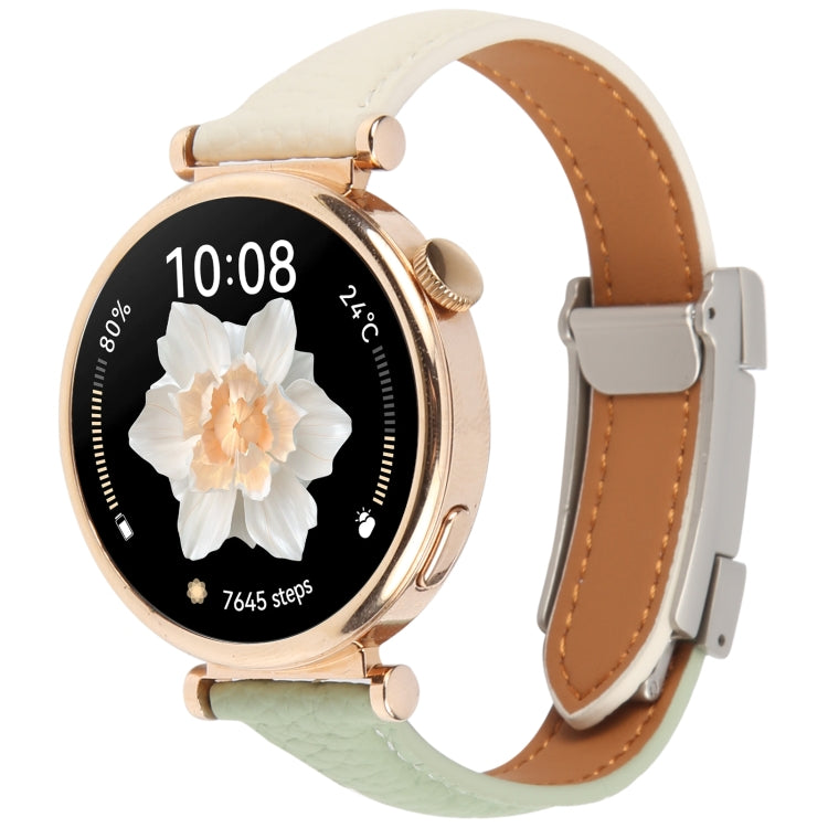 22mm Universal Slim Magnetic Buckle Genuine Leather Watch Band(Green Beige) - free shipping - PMc TechLife - Order now!