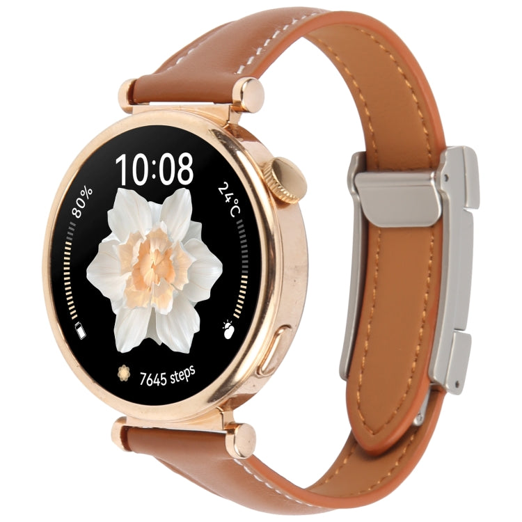 22mm Universal Slim Magnetic Buckle Genuine Leather Watch Band(Plain Weave Brown) - 22mm Bands by PMc TechLife | Online Shopping South Africa | PMc TechLife | Buy Now Pay Later Mobicred