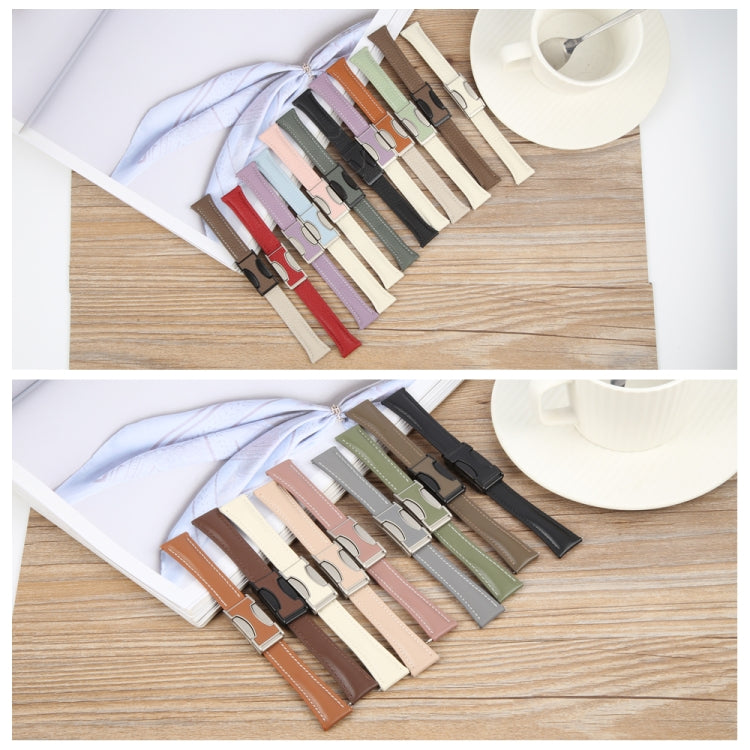 22mm Universal Slim Magnetic Buckle Genuine Leather Watch Band(Green Beige) - free shipping - PMc TechLife - Order now!