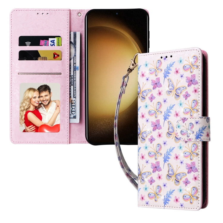 For Samsung Galaxy S25+ 5G Bronzing Painting RFID Leather Phone Case(Pansies) - Galaxy S25+ 5G Cases by PMC Jewellery | Online Shopping South Africa | PMC Jewellery | Buy Now Pay Later Mobicred