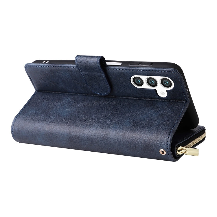 For Samsung Galaxy S25 5G 9-Card Slots Zipper Wallet Bag Leather Phone Case(Blue) - Galaxy S25 5G Cases by PMC TechLife | Online Shopping South Africa | PMC TechLife | Buy Now Pay Later Mobicred