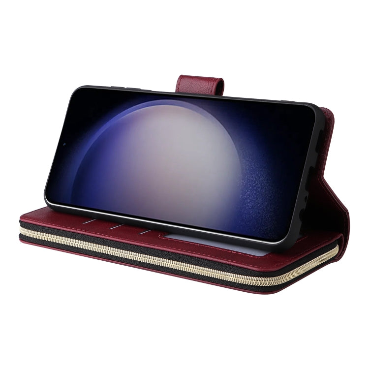 For Samsung Galaxy S25 5G 9-Card Slots Zipper Wallet Bag Leather Phone Case(Wine Red) - Galaxy S25 5G Cases by PMC TechLife | Online Shopping South Africa | PMC TechLife | Buy Now Pay Later Mobicred