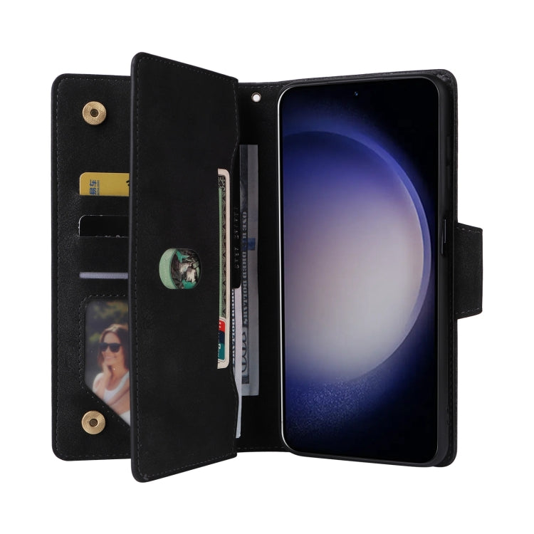 For Samsung Galaxy S25 5G Rivet Buckle 9 Cards Three Fold Leather Phone Case(Black) - Galaxy S25 5G Cases by PMC Jewellery | Online Shopping South Africa | PMC Jewellery | Buy Now Pay Later Mobicred