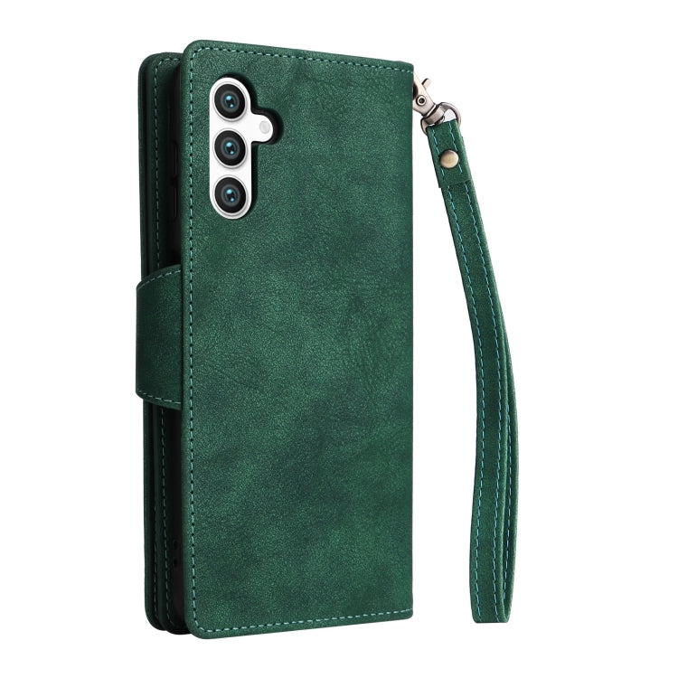 For Samsung Galaxy S25 5G Rivet Buckle 9 Cards Three Fold Leather Phone Case(Green) - Galaxy S25 5G Cases by PMC Jewellery | Online Shopping South Africa | PMC Jewellery | Buy Now Pay Later Mobicred