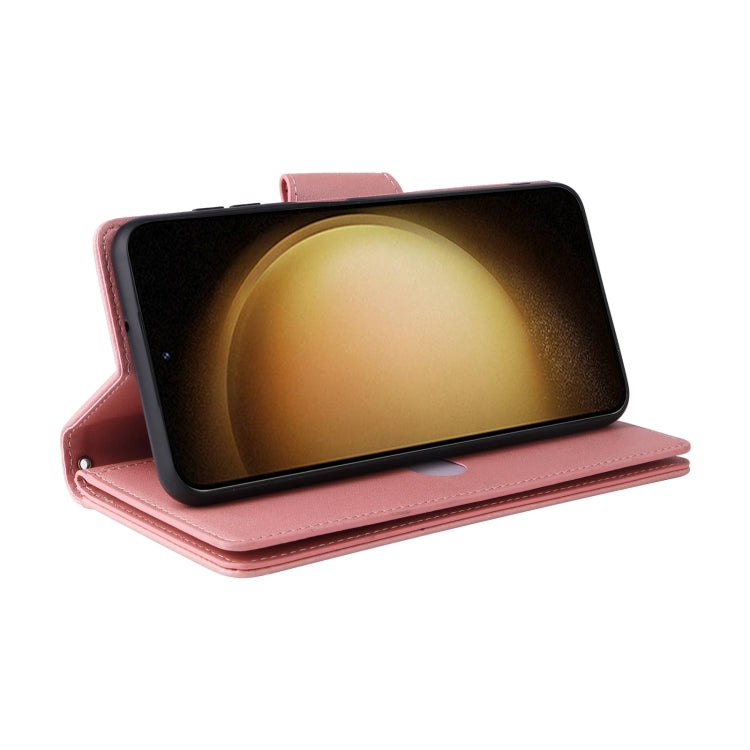 For Samsung Galaxy S25+ 5G Rivet Buckle 9 Cards Three Fold Leather Phone Case(Rose Gold) - Galaxy S25+ 5G Cases by PMC Jewellery | Online Shopping South Africa | PMC Jewellery | Buy Now Pay Later Mobicred