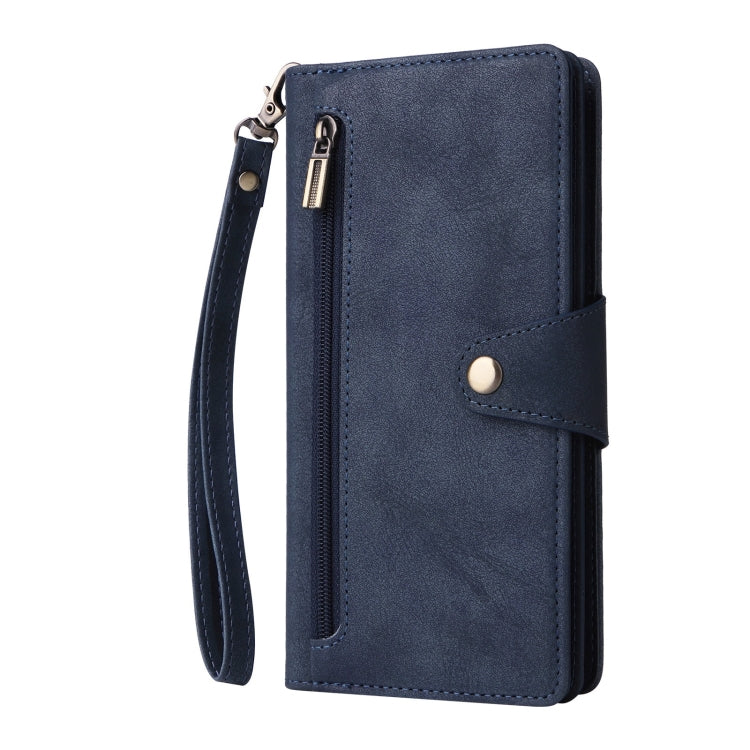 For Samsung Galaxy S25+ 5G Rivet Buckle 9 Cards Three Fold Leather Phone Case(Blue) - Galaxy S25+ 5G Cases by PMC Jewellery | Online Shopping South Africa | PMC Jewellery | Buy Now Pay Later Mobicred