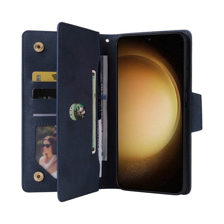 For Samsung Galaxy S25+ 5G Rivet Buckle 9 Cards Three Fold Leather Phone Case(Blue) - Galaxy S25+ 5G Cases by PMC Jewellery | Online Shopping South Africa | PMC Jewellery | Buy Now Pay Later Mobicred