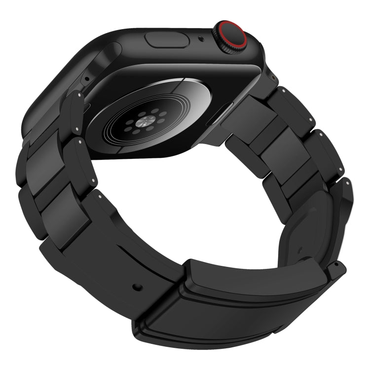 For Apple Watch 46mm / 49mm / 45mm / 44mm T-shaped Magnetic Buckle Stainless Steel Rubber Watch Band(Black Black Buckle) - free shipping - PMC TechLife - Order now!