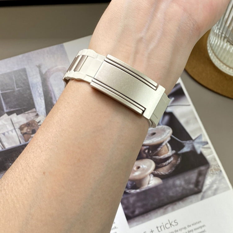 For Apple Watch 46mm / 49mm / 45mm / 44mm T-shaped Magnetic Buckle Stainless Steel Rubber Watch Band(Beige Starlight Buckle) - free shipping - PMC TechLife - Order now!