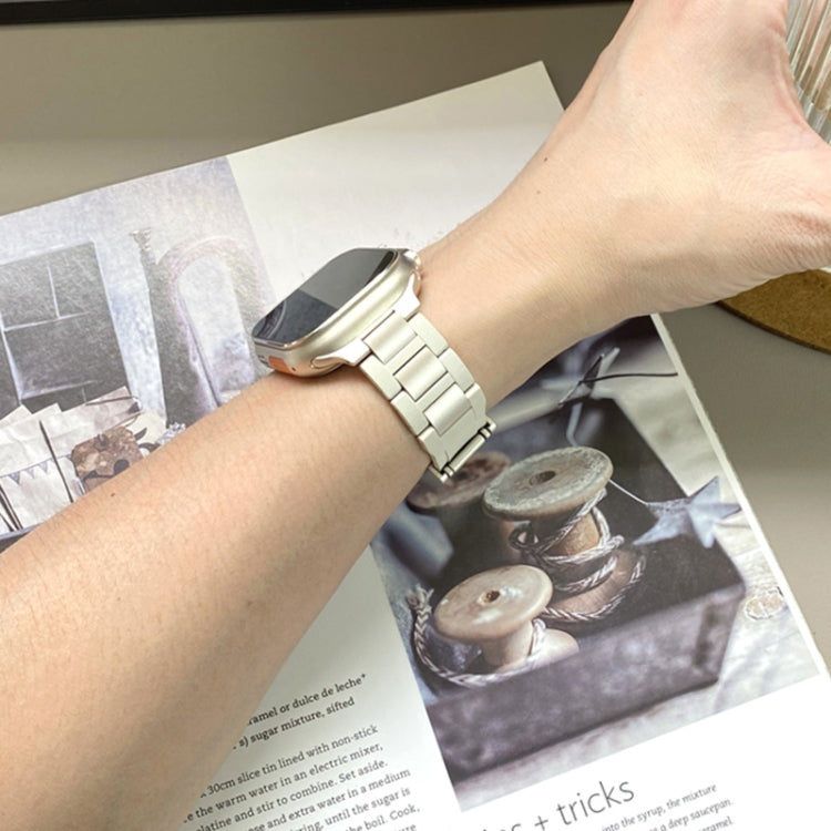 For Apple Watch 46mm / 49mm / 45mm / 44mm T-shaped Magnetic Buckle Stainless Steel Rubber Watch Band(Beige Starlight Buckle) - free shipping - PMC TechLife - Order now!