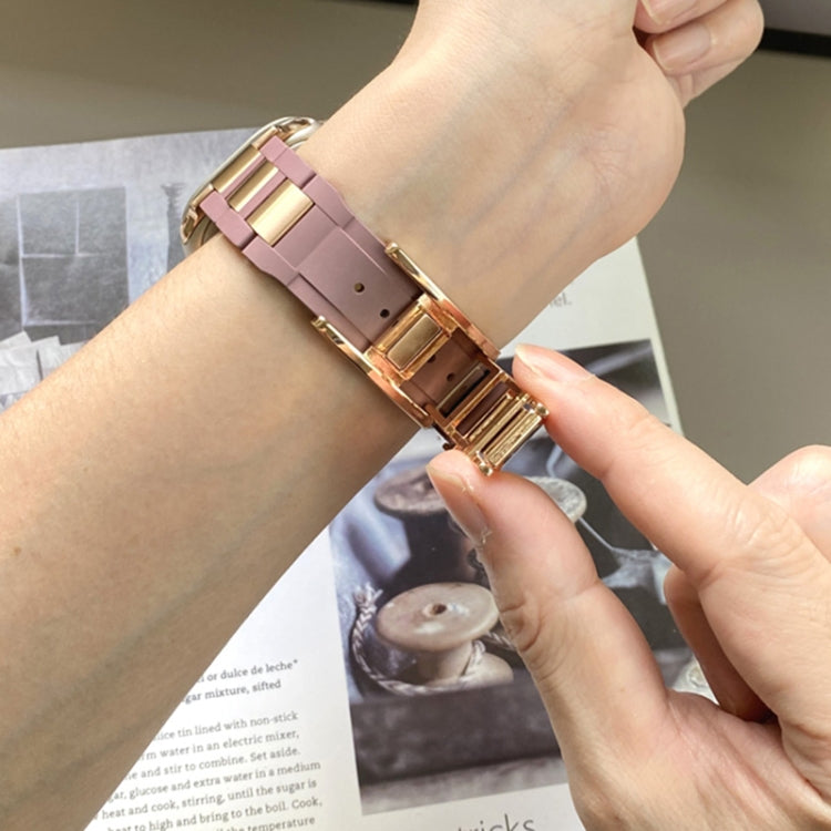For Apple Watch 46mm / 49mm / 45mm / 44mm T-shaped Magnetic Buckle Stainless Steel Rubber Watch Band(Smoky Purple Rose Gold Buckle) - free shipping - PMC TechLife - Order now!