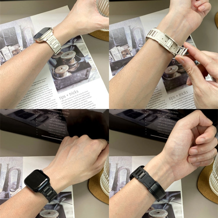 For Apple Watch 46mm / 49mm / 45mm / 44mm T-shaped Magnetic Buckle Stainless Steel Rubber Watch Band(Beige Starlight Buckle) - free shipping - PMC TechLife - Order now!