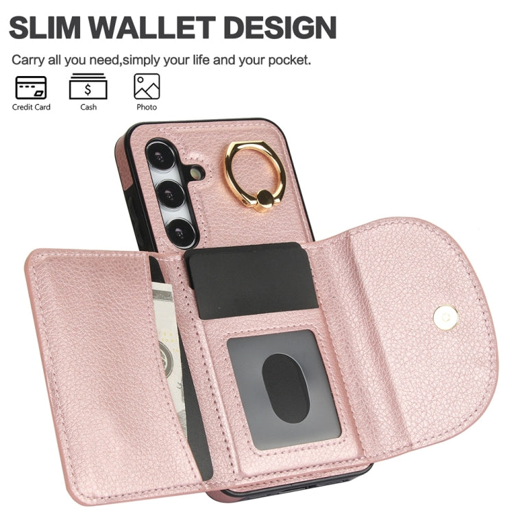 For Samsung Galaxy S25 5G Ring Holder Card Bag Skin Feel Phone Case(Rose Gold) - Galaxy S25 5G Cases by PMC Jewellery | Online Shopping South Africa | PMC Jewellery | Buy Now Pay Later Mobicred