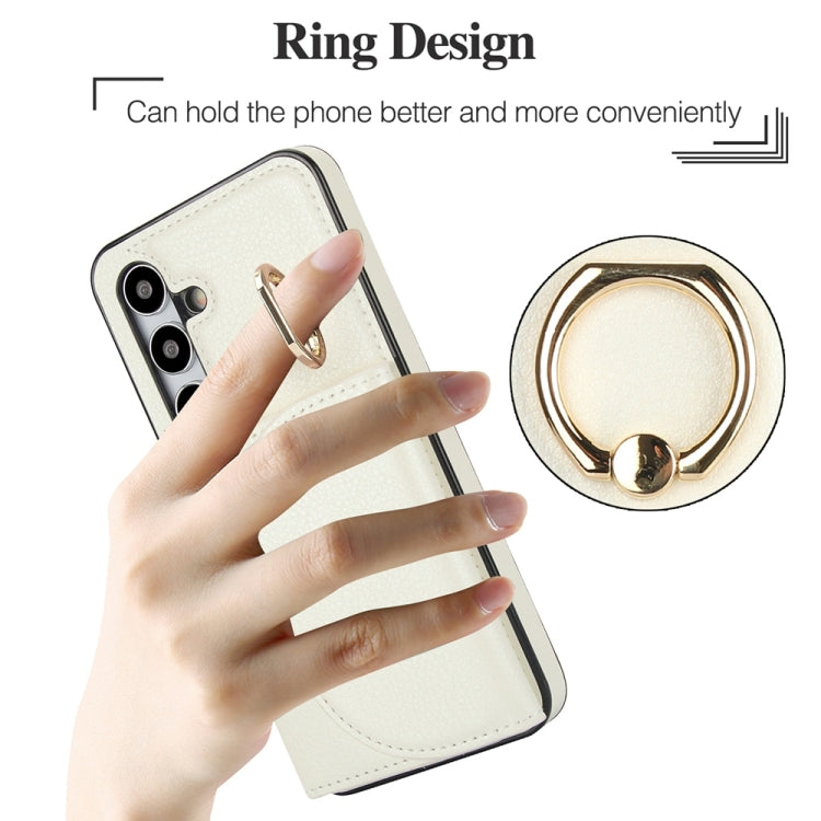 For Samsung Galaxy S25 5G Ring Holder Card Bag Skin Feel Phone Case(White) - Galaxy S25 5G Cases by PMC Jewellery | Online Shopping South Africa | PMC Jewellery | Buy Now Pay Later Mobicred