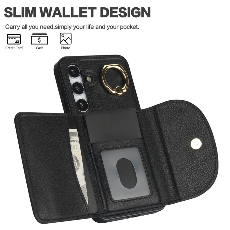 For Samsung Galaxy S25 5G Ring Holder Card Bag Skin Feel Phone Case(Black) - Galaxy S25 5G Cases by PMC Jewellery | Online Shopping South Africa | PMC Jewellery | Buy Now Pay Later Mobicred