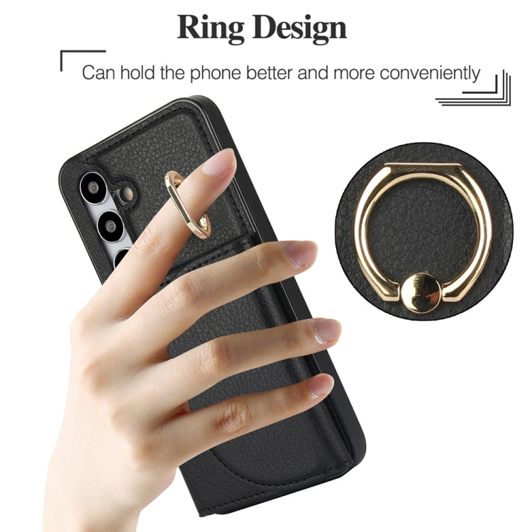 For Samsung Galaxy S25 5G Ring Holder Card Bag Skin Feel Phone Case(Black) - Galaxy S25 5G Cases by PMC Jewellery | Online Shopping South Africa | PMC Jewellery | Buy Now Pay Later Mobicred