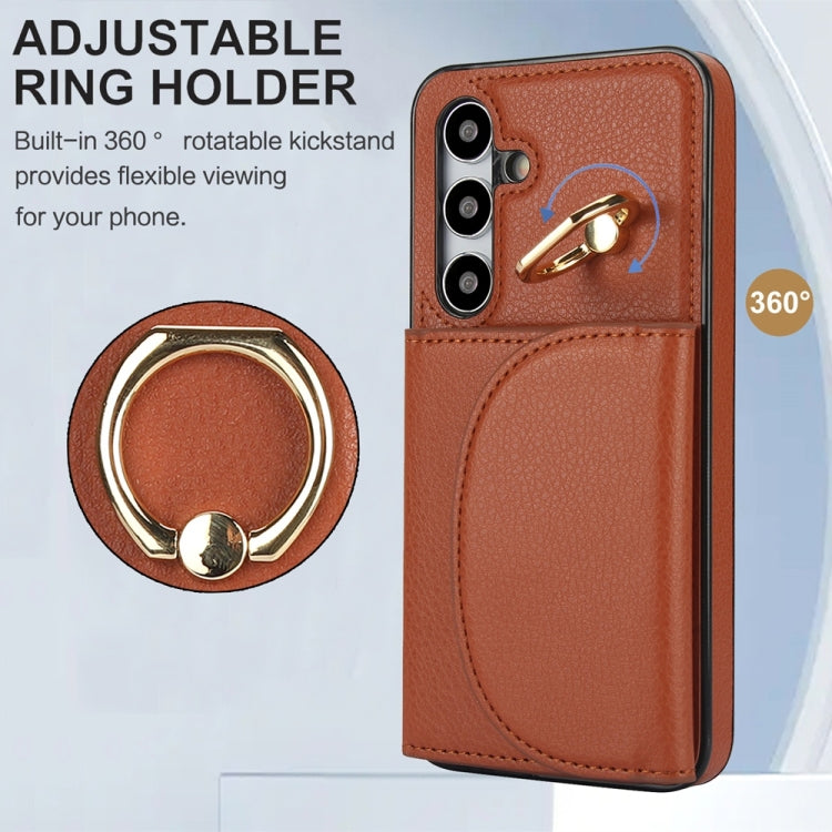For Samsung Galaxy S25+ 5G Ring Holder Card Bag Skin Feel Phone Case(Brown) - Galaxy S25+ 5G Cases by PMC Jewellery | Online Shopping South Africa | PMC Jewellery | Buy Now Pay Later Mobicred