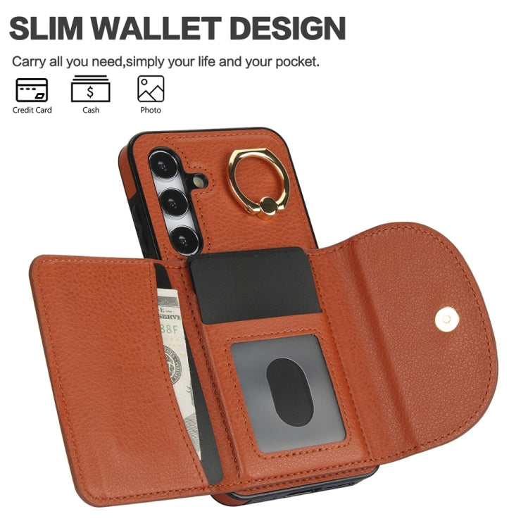 For Samsung Galaxy S25+ 5G Ring Holder Card Bag Skin Feel Phone Case(Brown) - Galaxy S25+ 5G Cases by PMC Jewellery | Online Shopping South Africa | PMC Jewellery | Buy Now Pay Later Mobicred