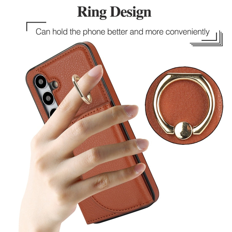 For Samsung Galaxy S25+ 5G Ring Holder Card Bag Skin Feel Phone Case(Brown) - Galaxy S25+ 5G Cases by PMC Jewellery | Online Shopping South Africa | PMC Jewellery | Buy Now Pay Later Mobicred