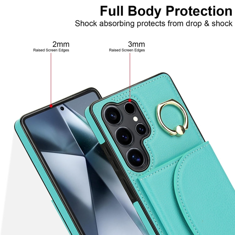 For Samsung Galaxy S25 Ultra 5G Ring Holder Card Bag Skin Feel Phone Case(Green) - Galaxy S25 Ultra 5G Cases by PMC Jewellery | Online Shopping South Africa | PMC Jewellery | Buy Now Pay Later Mobicred