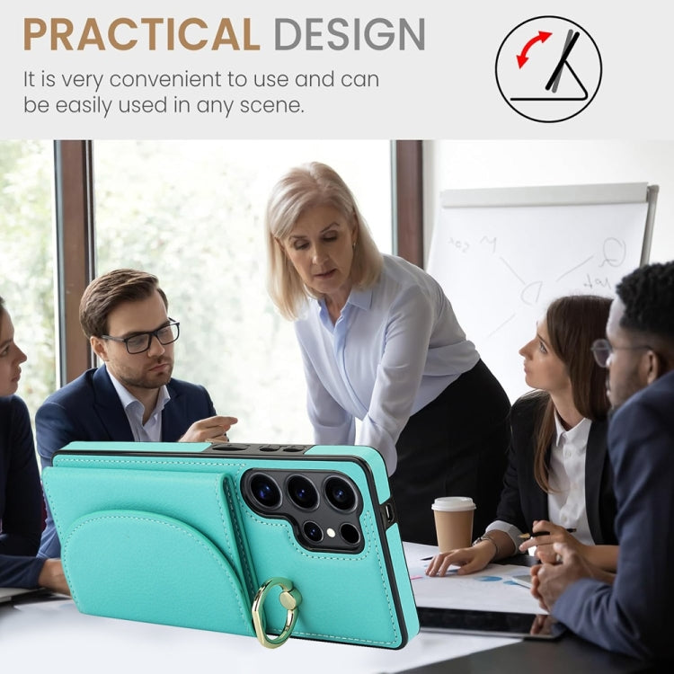 For Samsung Galaxy S25 Ultra 5G Ring Holder Card Bag Skin Feel Phone Case(Green) - Galaxy S25 Ultra 5G Cases by PMC Jewellery | Online Shopping South Africa | PMC Jewellery | Buy Now Pay Later Mobicred