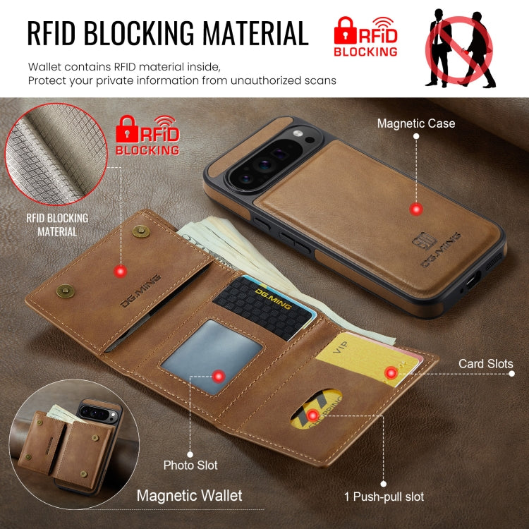 For Google Pixel 9 Pro XL DG.MING M6 Series RFID Tri-fold Card Bag Removable Leather Phone Case(Brown) - Google Cases by DG.MING | Online Shopping South Africa | PMC TechLife | Buy Now Pay Later Mobicred
