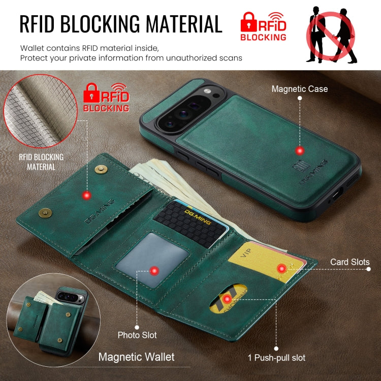For Google Pixel 9 Pro XL DG.MING M6 Series RFID Tri-fold Card Bag Removable Leather Phone Case(Green) - Google Cases by DG.MING | Online Shopping South Africa | PMC TechLife | Buy Now Pay Later Mobicred