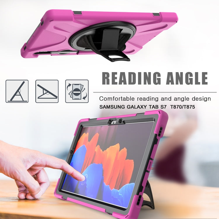 For Samsung Galaxy Tab S9 / Galaxy Tab S8 / Galaxy Tab S7 (2020) T870 Shockproof Colorful Silicone + PC Protective Case with Holder & Shoulder Strap & Hand Strap & Pen Slot(Rose Red) - free shipping - PMC Jewellery - Order now!